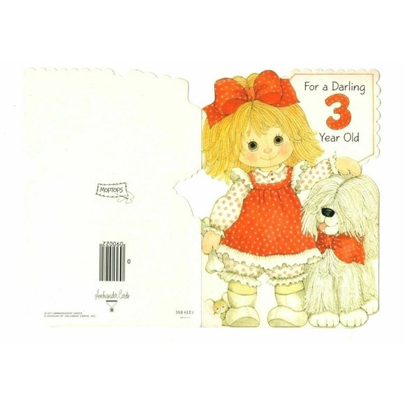 3rd Happy Birthday Vintage Girls Greeting Card Doll W/Dog 1977 Unused Ambassador - Picture 4 of 4